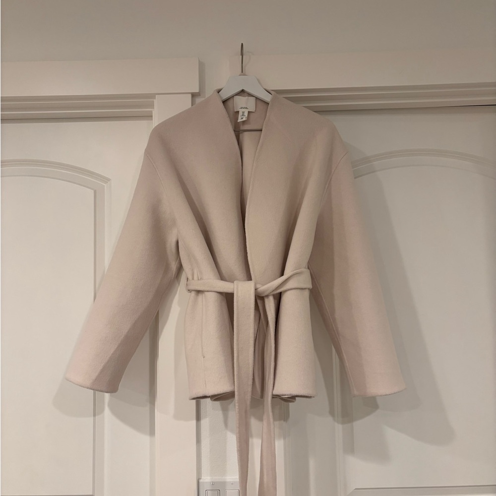 H&M Cream wool blend coat with belt, Size M